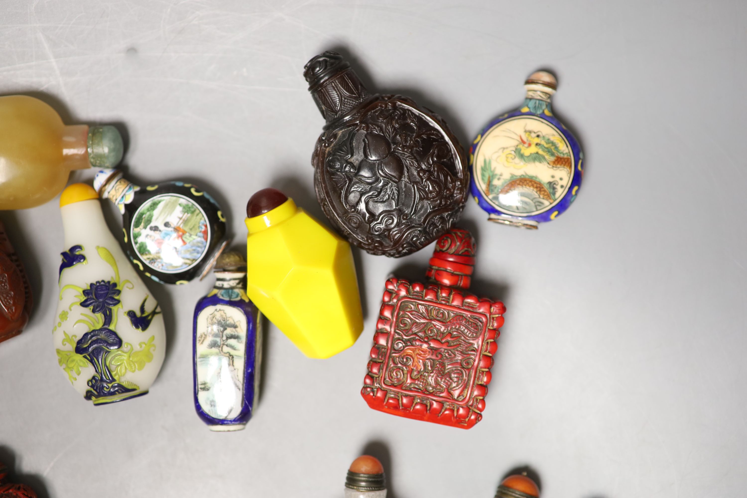 A collection of Chinese snuff bottles, with the best examples in separate bags